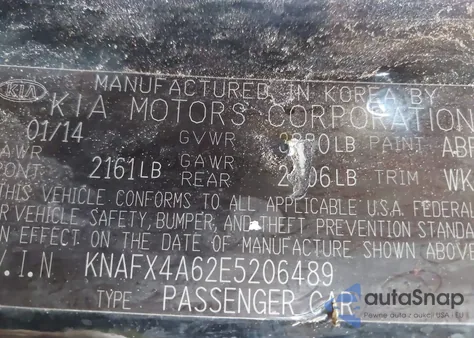 2014 Kia Forte Lx z USA, uszkodzony, nr VIN KNAFX4A62E5206489